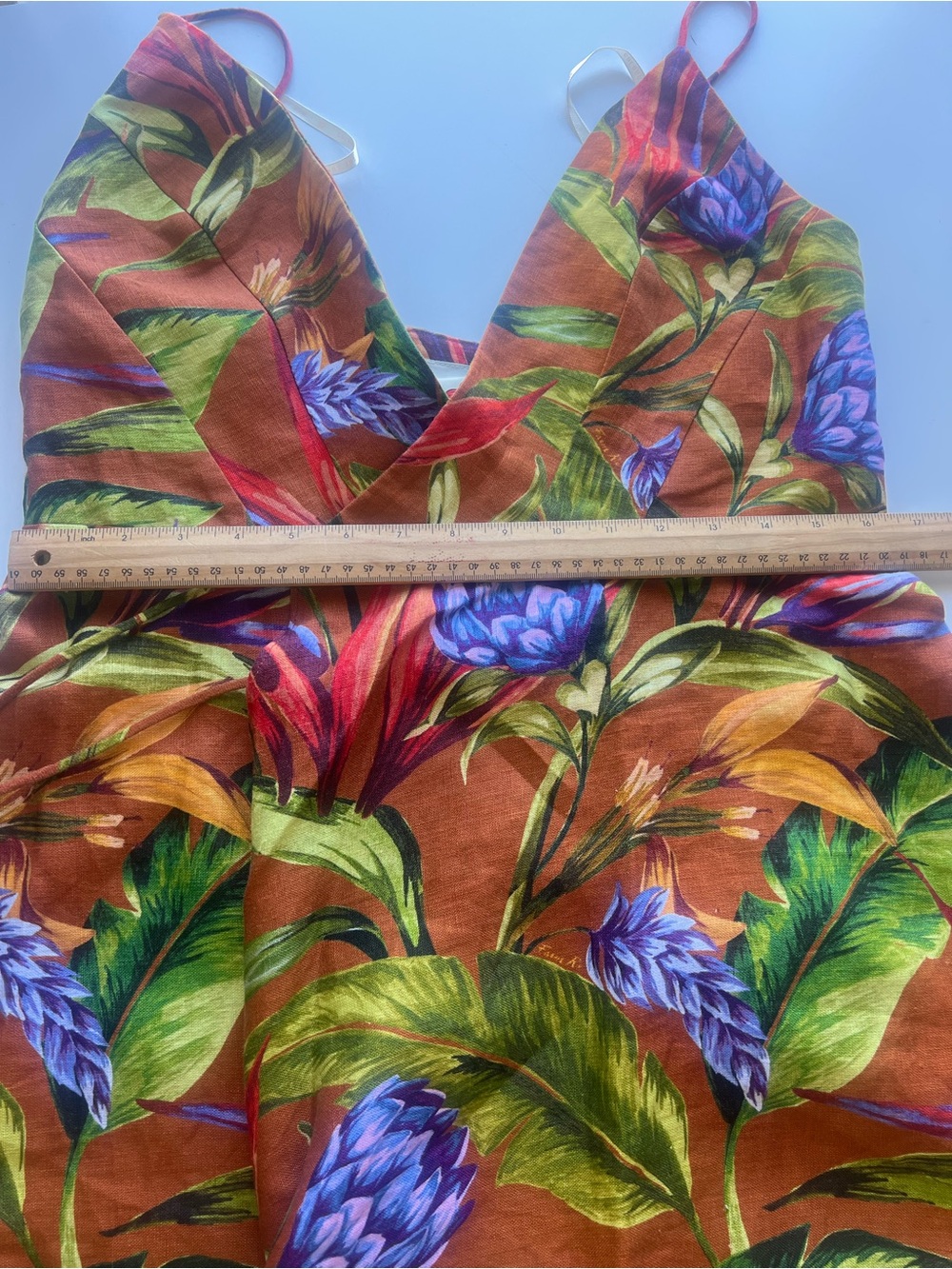 Farm Rio Florart Linen Sleeveless
Plunge Midi Wrap Dress Multi Color Brown M NWT - Picture 15 of 16